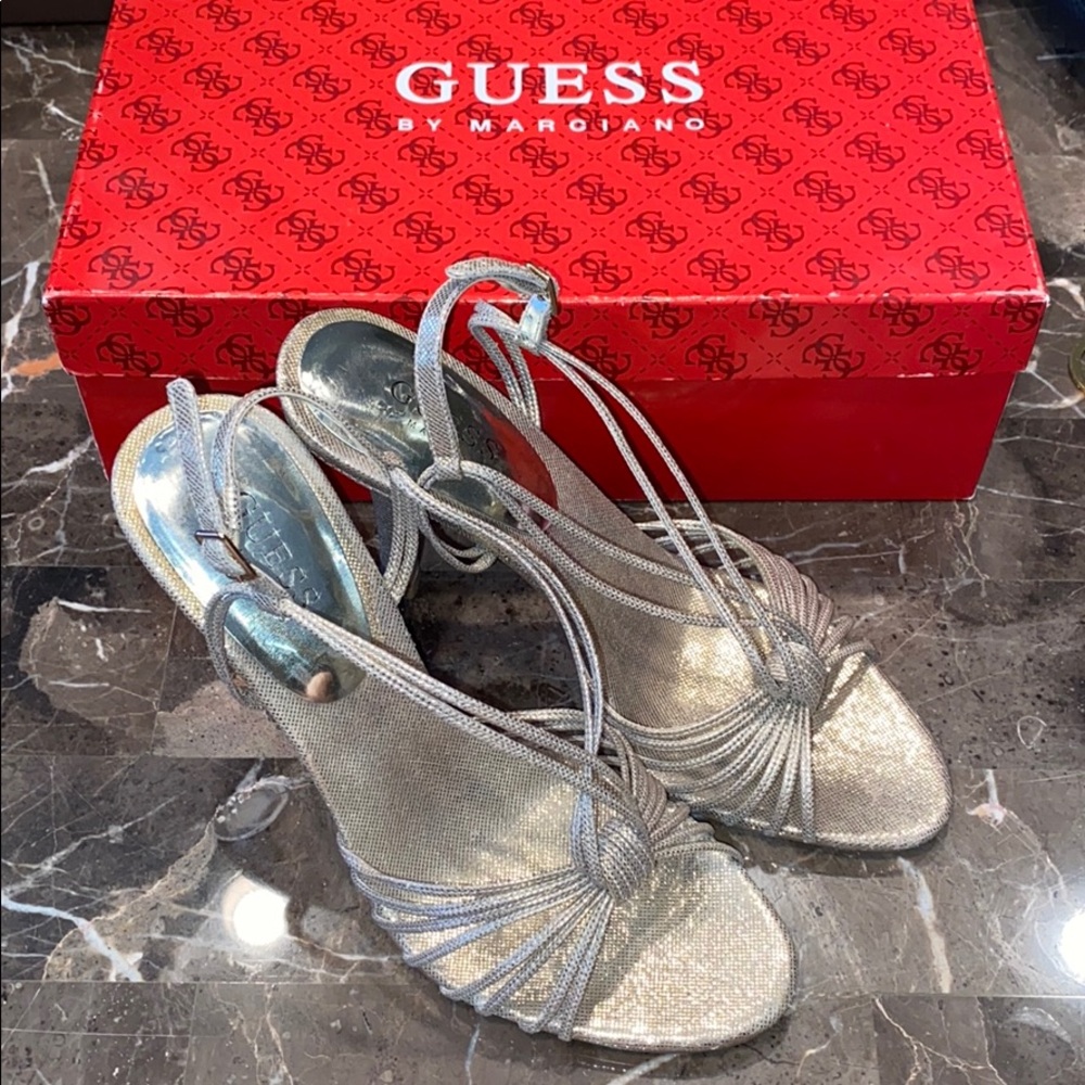 Guess Open Toe Heels Silver/Gold Sparkle 7.5M
